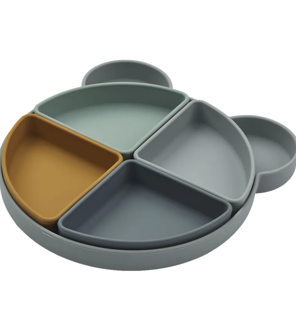 Liewood Tallerken - Arne - Silikone - 4 Rum - Mr Bear/Blue Fog M