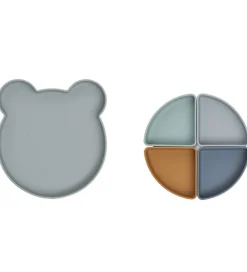 Liewood Tallerken - Arne - Silikone - 4 Rum - Mr Bear/Blue Fog M