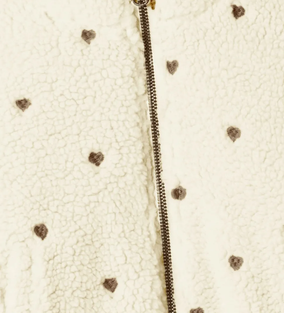 Lil' Atelier Fleecejakke - NmfNalo - Turtledove/Sort m. Hjerter