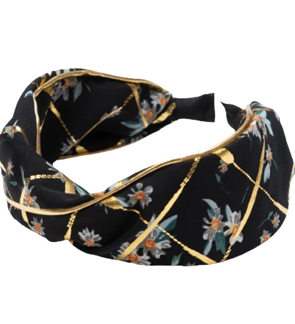 Little Wonders Hårbøjle - Lilje - Sort Blomstret/Guld