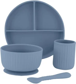 Mikk-Line Spisesæt - Silikone - 4 dele - Faded Denim