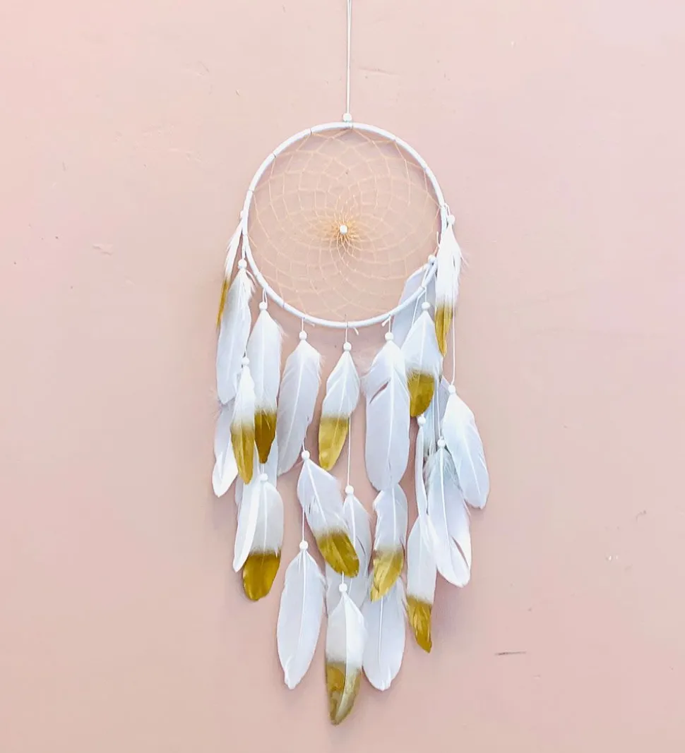 MillaVanilla Drømmefanger - Ophæng m. Fjer - Hvid/Guld