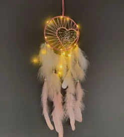 MillaVanilla Drømmefanger - Ophæng m. Fjer/LED Lys - Rosa