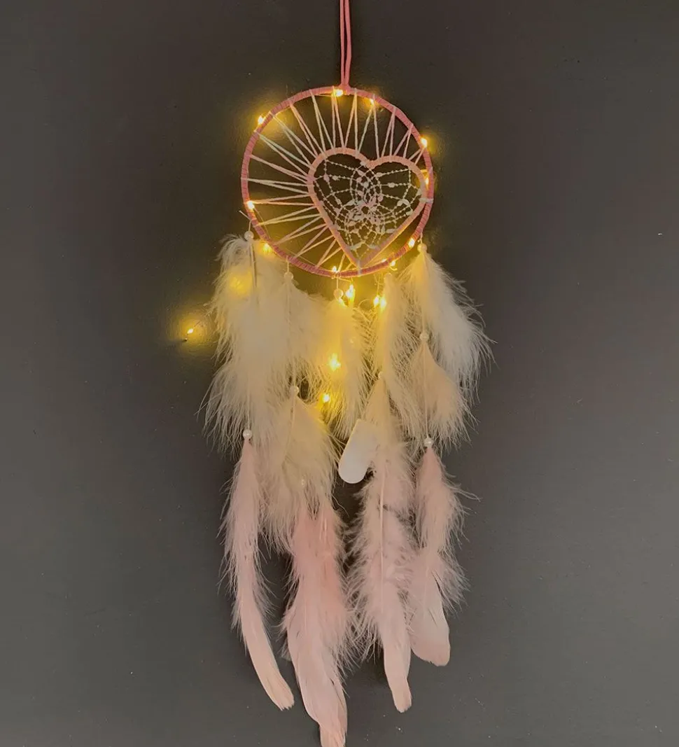 MillaVanilla Drømmefanger - Ophæng m. Fjer/LED Lys - Rosa