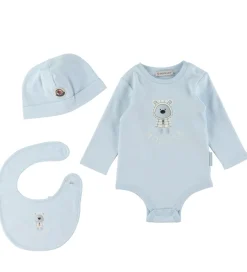 Moncler Sæt - Hue/Savlesmæk/Body l/æ - Lyseblå m. Bamse
