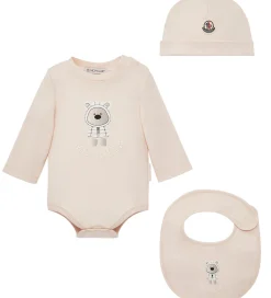 Moncler Sæt - Hue/Savlesmæk/Body l/æ - Light Pink m. Bamse