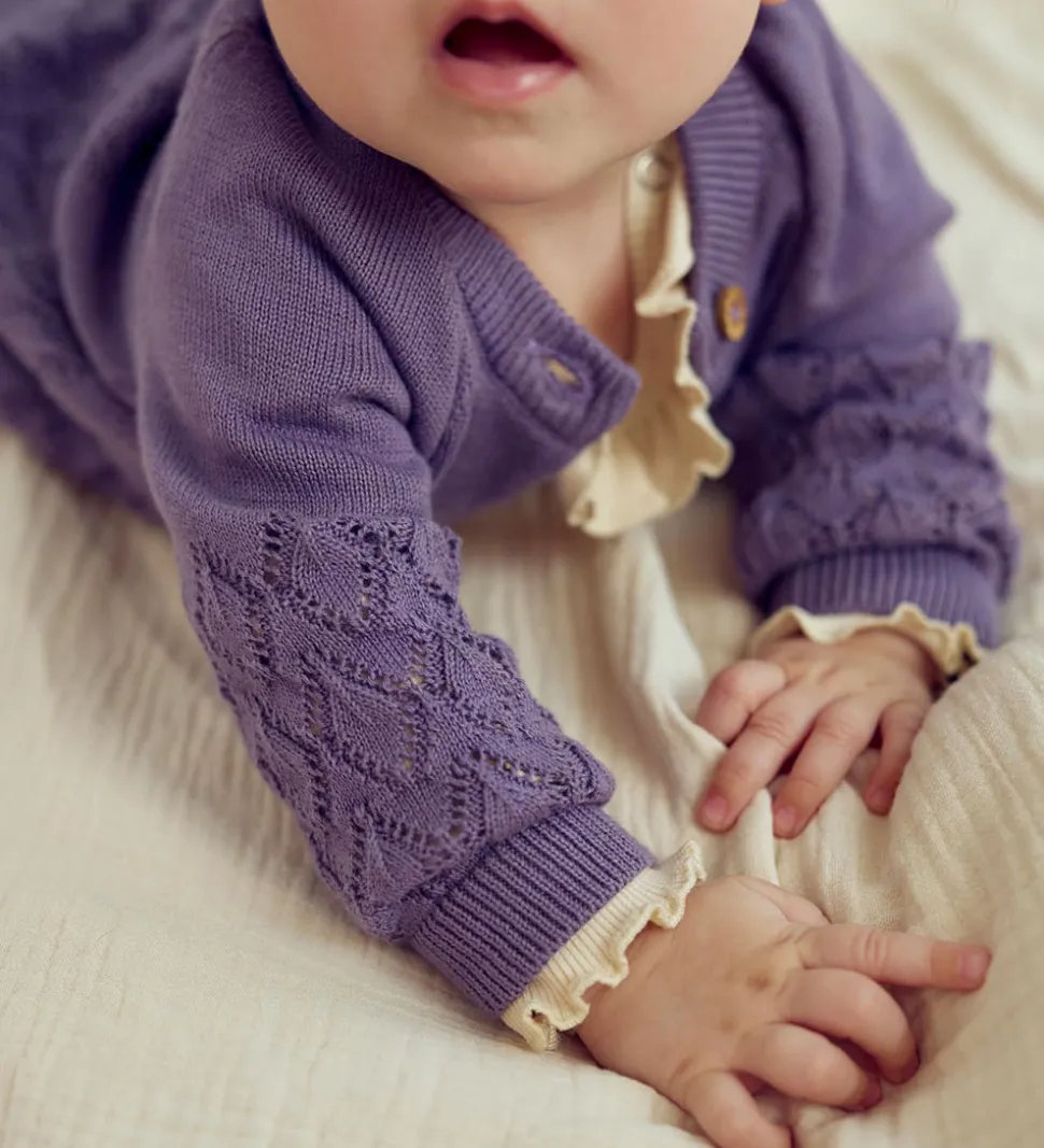 Müsli Cardigan - Strik - Leaf - Lilac Fog m. Hulmønster