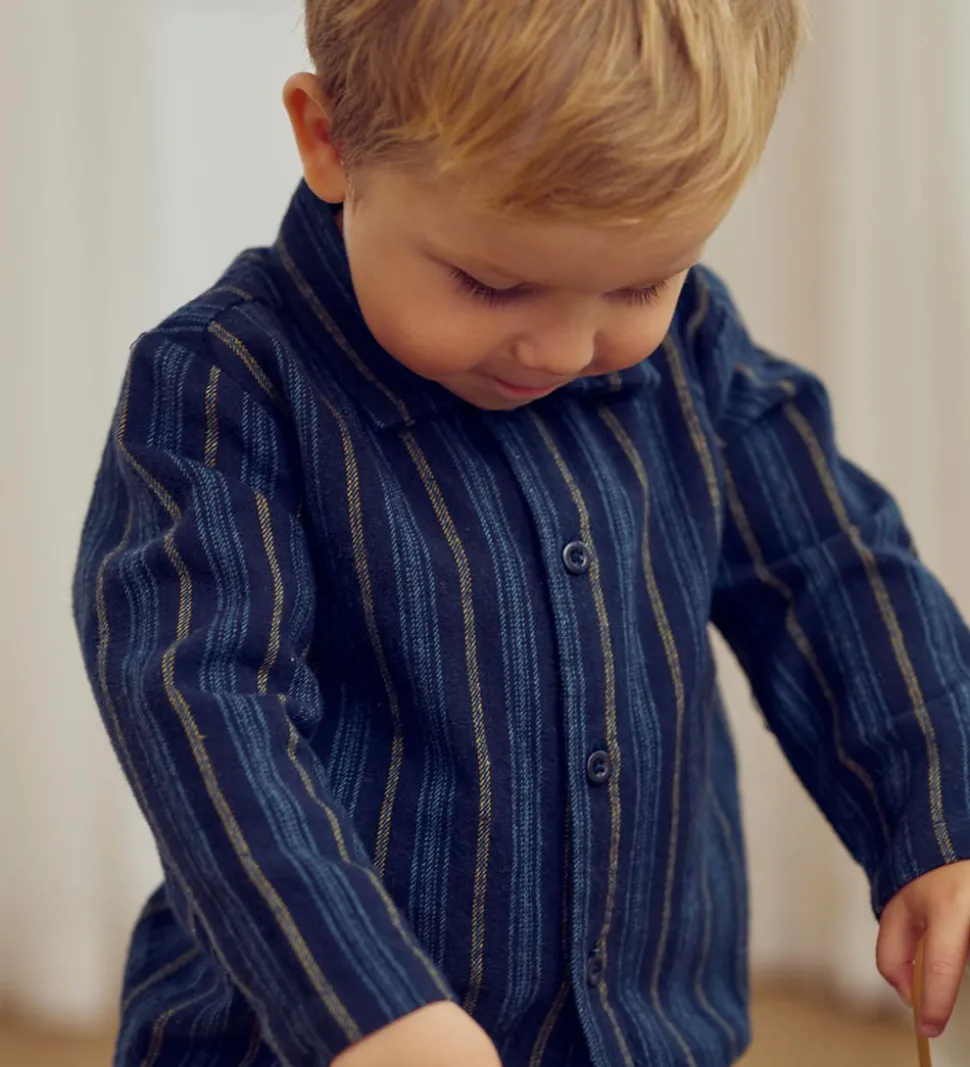 Müsli Skjorte - Stripe - Night Blue/Moss/Stormy Blue