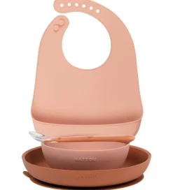 Nattou Spisesæt - Silikone - 4 dele - Dusty Pink