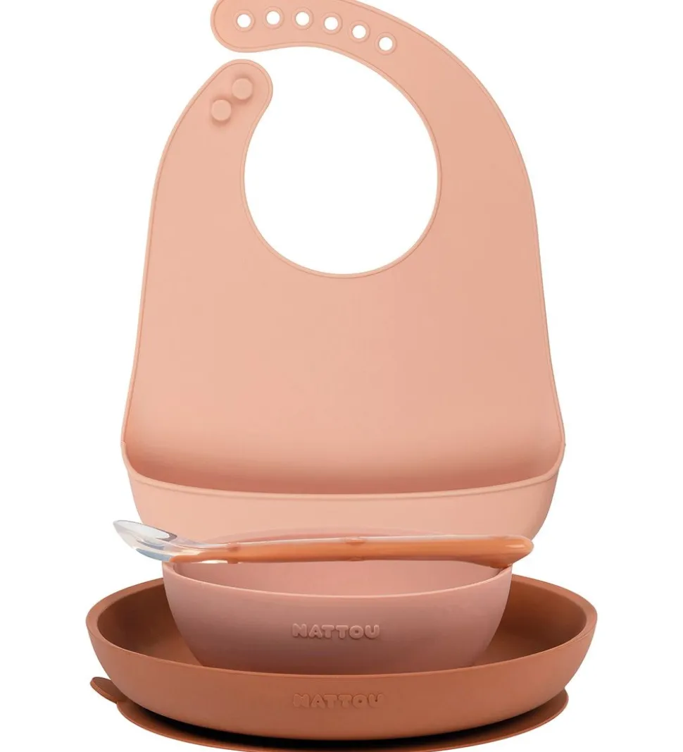 Nattou Spisesæt - Silikone - 4 dele - Dusty Pink