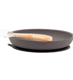 Nattou Spisesæt - Silikone - 2 dele - Aubergine/Peach