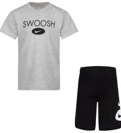 Nike Shortssæt - T-shirt/Shorts - Swoosh - Sort/Grå