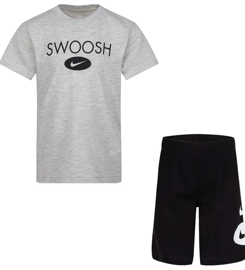 Nike Shortssæt - T-shirt/Shorts - Swoosh - Sort/Grå