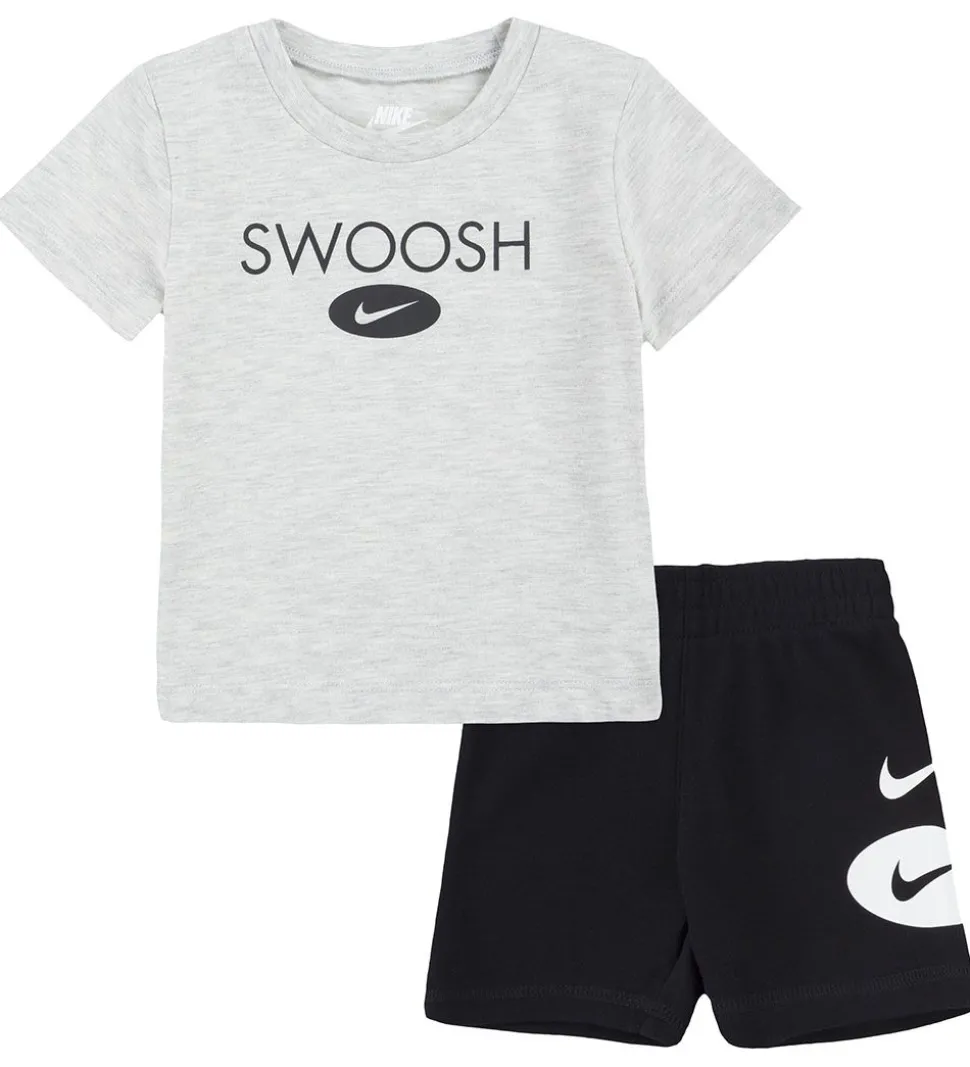 Nike Shortssæt - T-shirt/Shorts - Swoosh - Sort/Grå