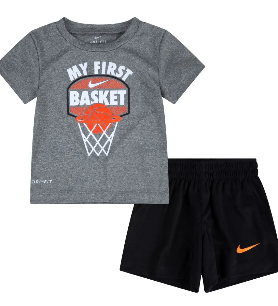 Nike Shortssæt - T-shirt/Shorts - My First Basket - Sort/Grå
