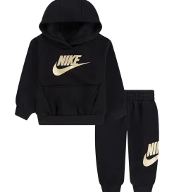 Nike Sweatsæt - Club - Black/Metalic Gold