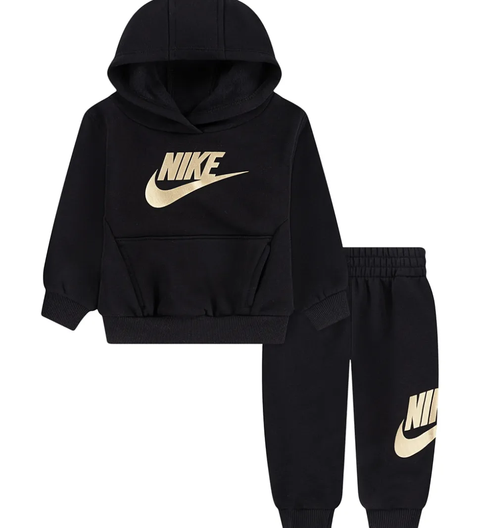 Nike Sweatsæt - Club - Black/Metalic Gold