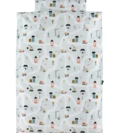 Nørgaard Madsens Sengetøj - Baby - Grå m. Veje/Arbejdsmaskiner