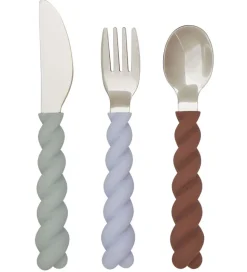 OYOY Bestik - Silikone - 3 dele - Mellow Cutlery - Pale Mint/Cho