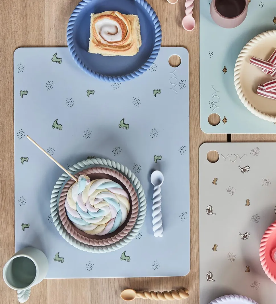 OYOY Dækkeserviet - Silikone - Theo Dino - Pale Blue