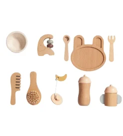 Petit Monkey Dukkespisesæt - 10 Dele - Træ