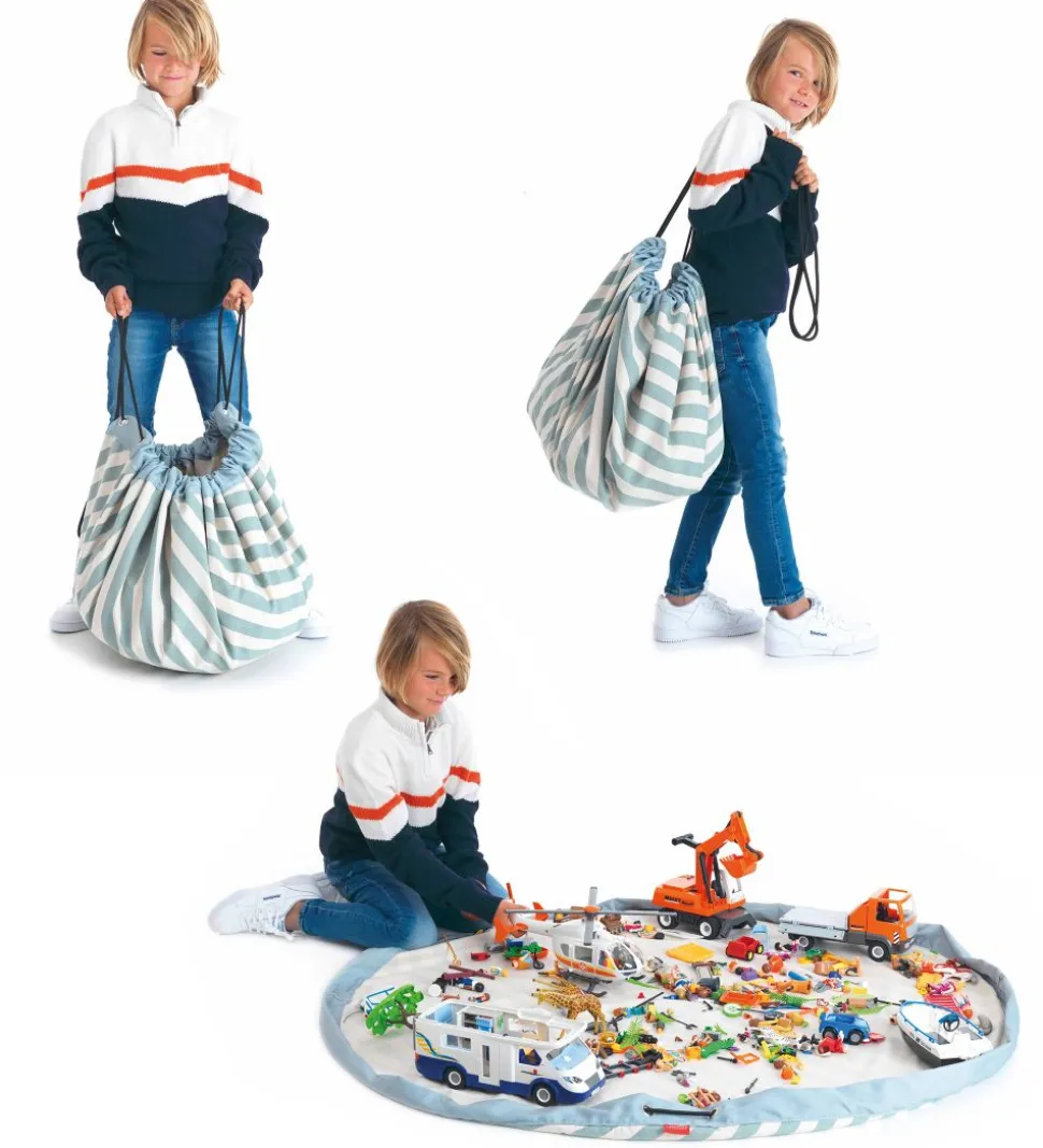 Play&Go Legetøjstæppe - Ø140 cm - Stripes Green