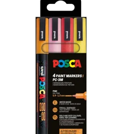 Posca Tuscher - PC-3M - 4 stk. - Orange/Rosa/Rød/Gul m. Glimmer