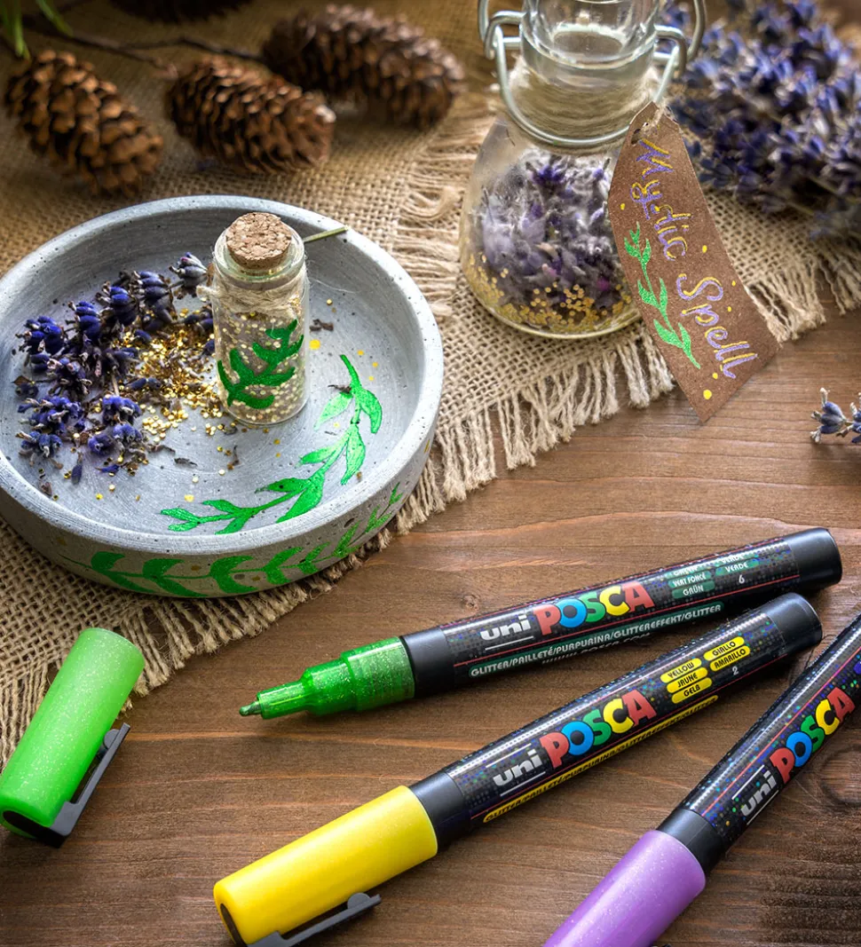 Posca Tuscher - PC-3M - 4 stk. - Orange/Rosa/Rød/Gul m. Glimmer