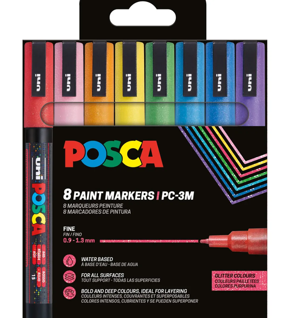 Posca Tuscher - PC-3M - 8 stk. - Multifarvet m. Glimmer