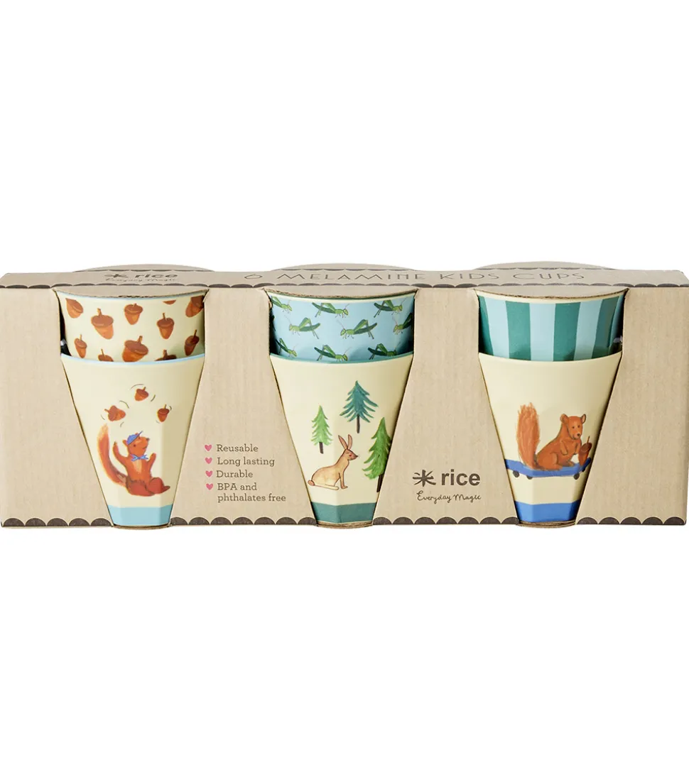 Rice Kopper - Melamin - 6 stk. - 160 ml - Blå/Happy Forest Print