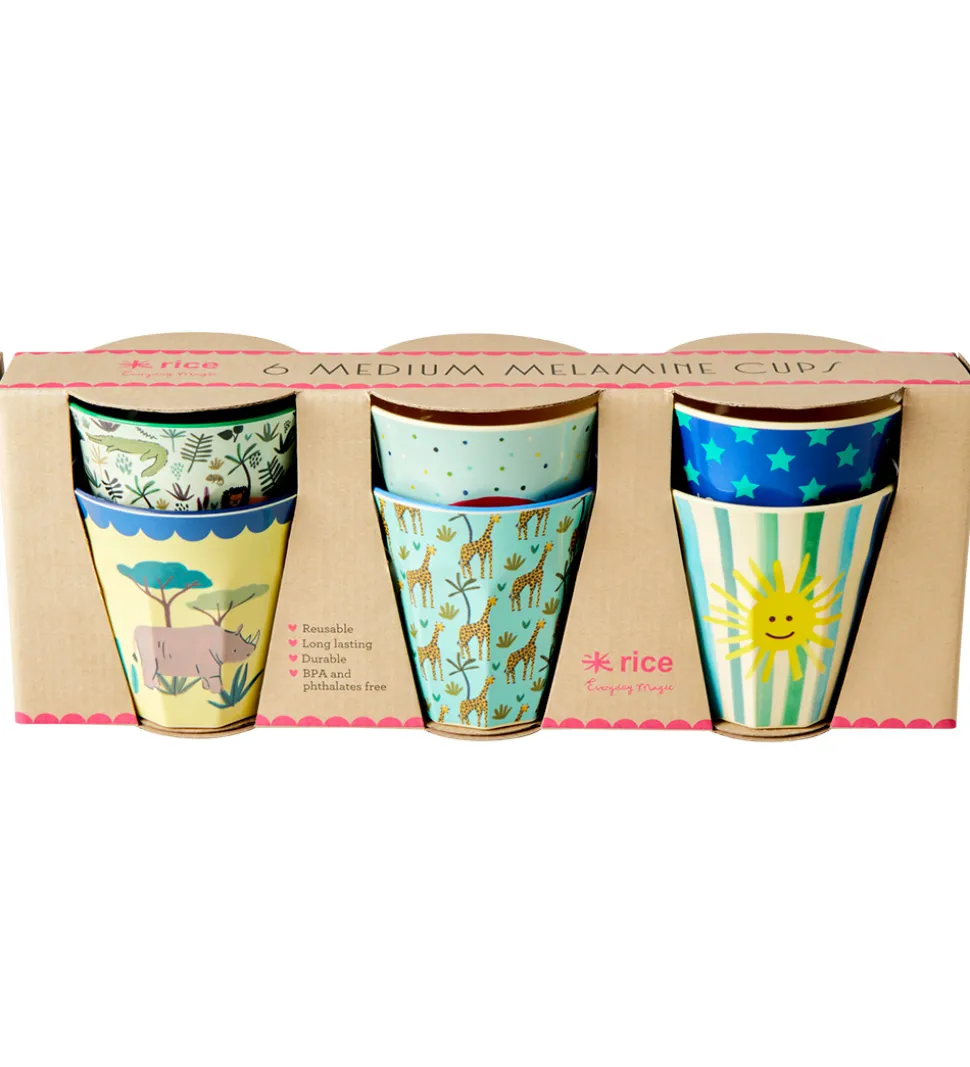 Rice Kopper - Melamin - 6 stk. - 160 ml - Blå/Funky Prints