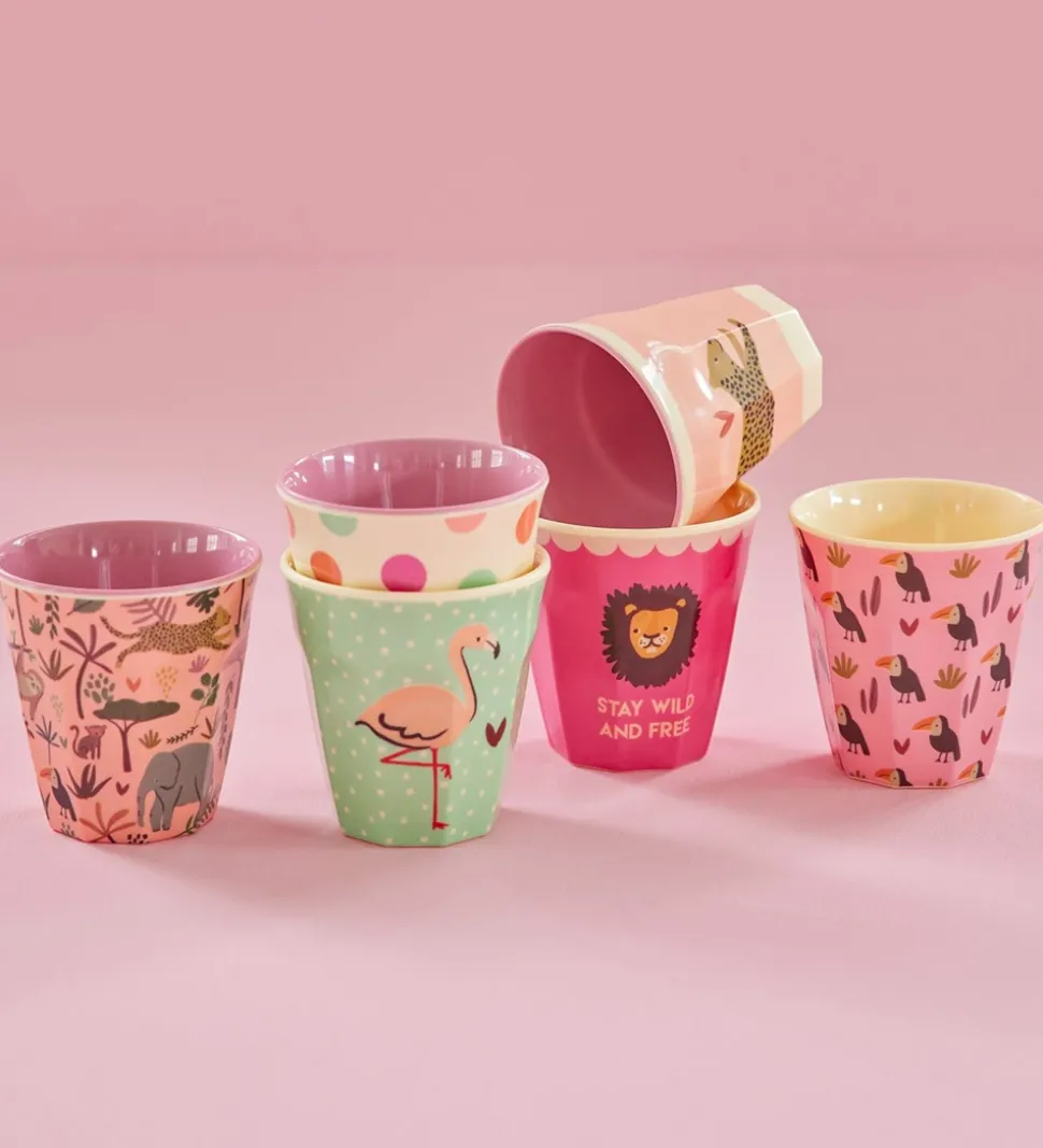Rice Kopper - Melamin - 6 stk. - 160 ml - Pink/Jungle Print