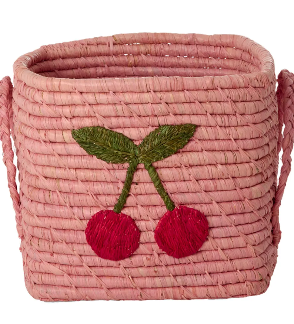 Rice Opbevaringskurv - Raffia/Søgræs - 20x20 cm - Pink/Kirsebær