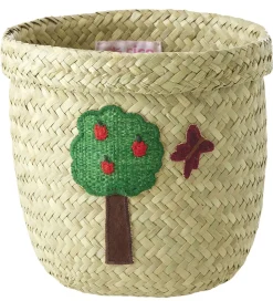Rice Opbevaringskurv - Raffia/Søgræs - Happy Forest - 15x16 cm -