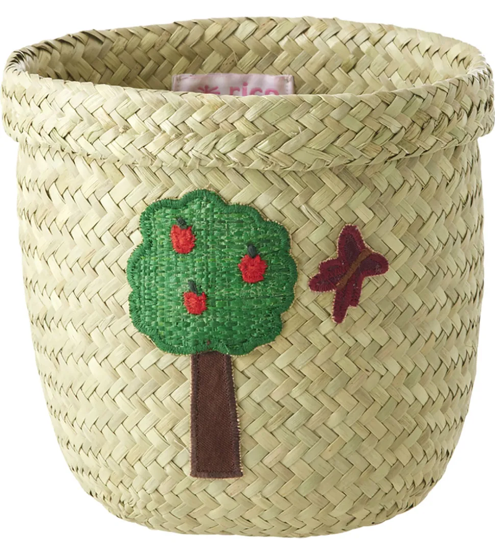 Rice Opbevaringskurv - Raffia/Søgræs - Happy Forest - 15x16 cm -