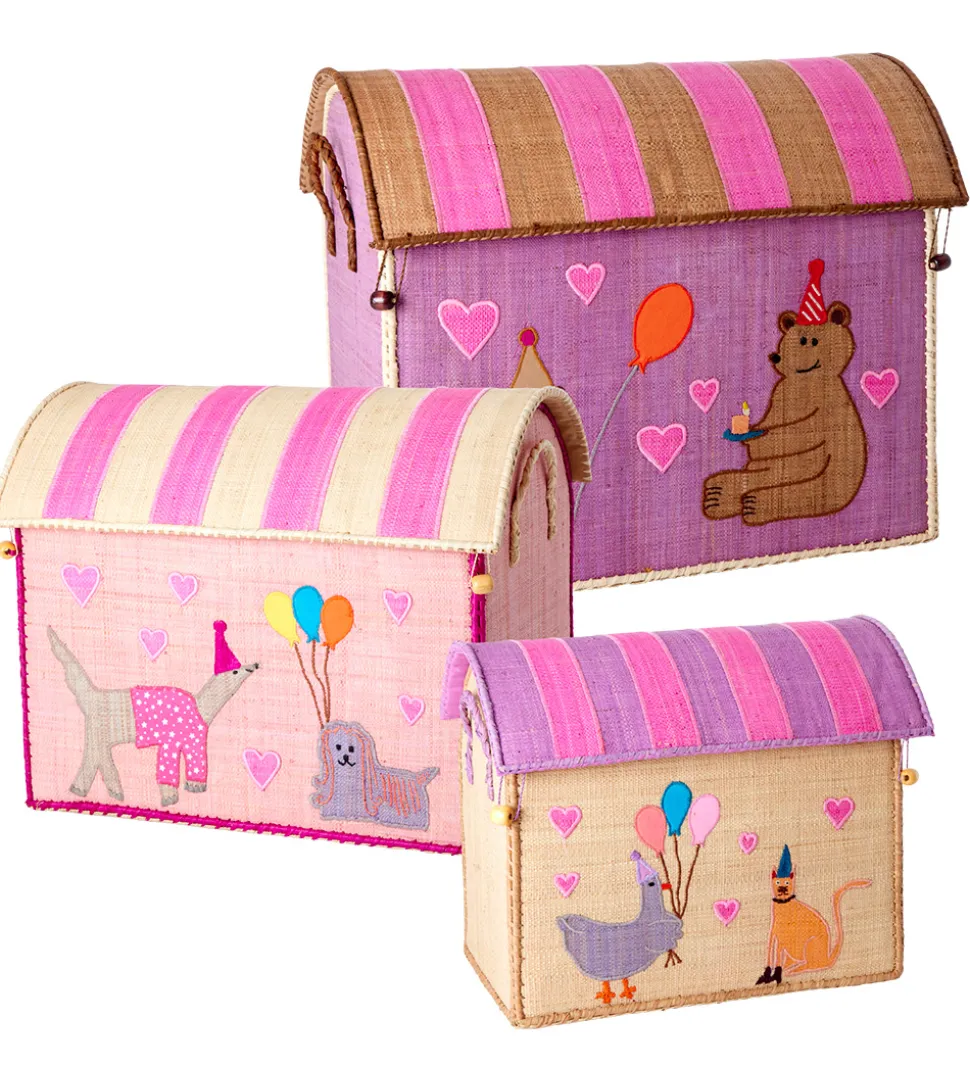Rice Opbevaringskurve - Raffia - 3 stk. - 52/45/37 cm - Pink Par