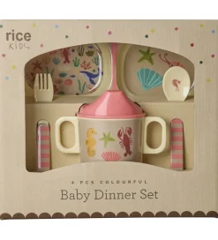 Rice Spisesæt - Melamin - 4 Dele - Koral Ocean Print