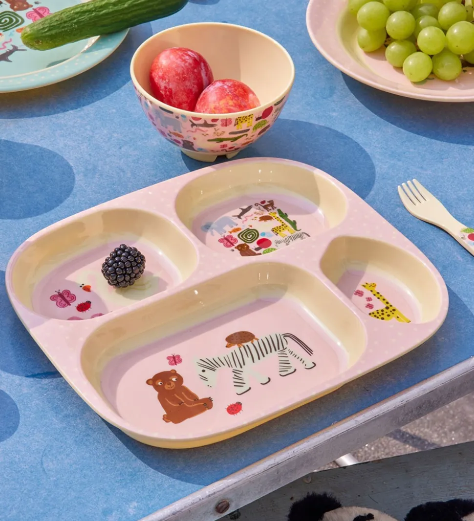 Rice Spisesæt - Melamin - 4 stk. - Wildlife Print - Pink