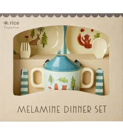 Rice Spisesæt - Melamin - 4 stk. - Blue Happy forest