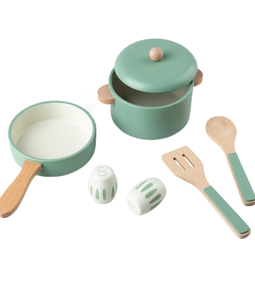 Sebra Trælegetøj - Køkkengryde/Pandesæt - Grøn