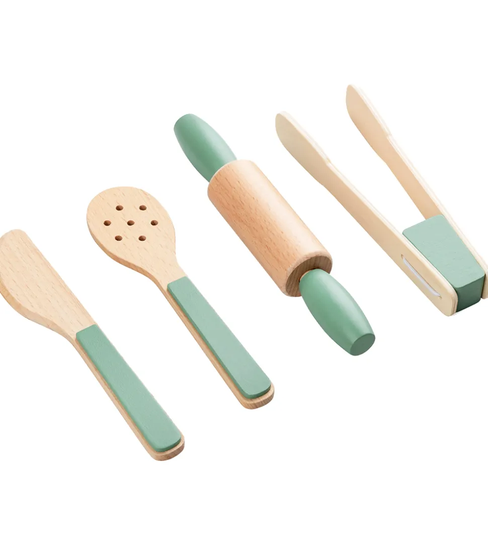 Sebra Trælegetøj - Køkkenredskabssæt - Grøn