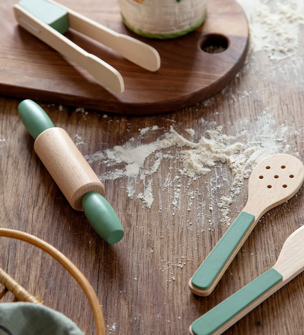 Sebra Trælegetøj - Køkkenredskabssæt - Grøn