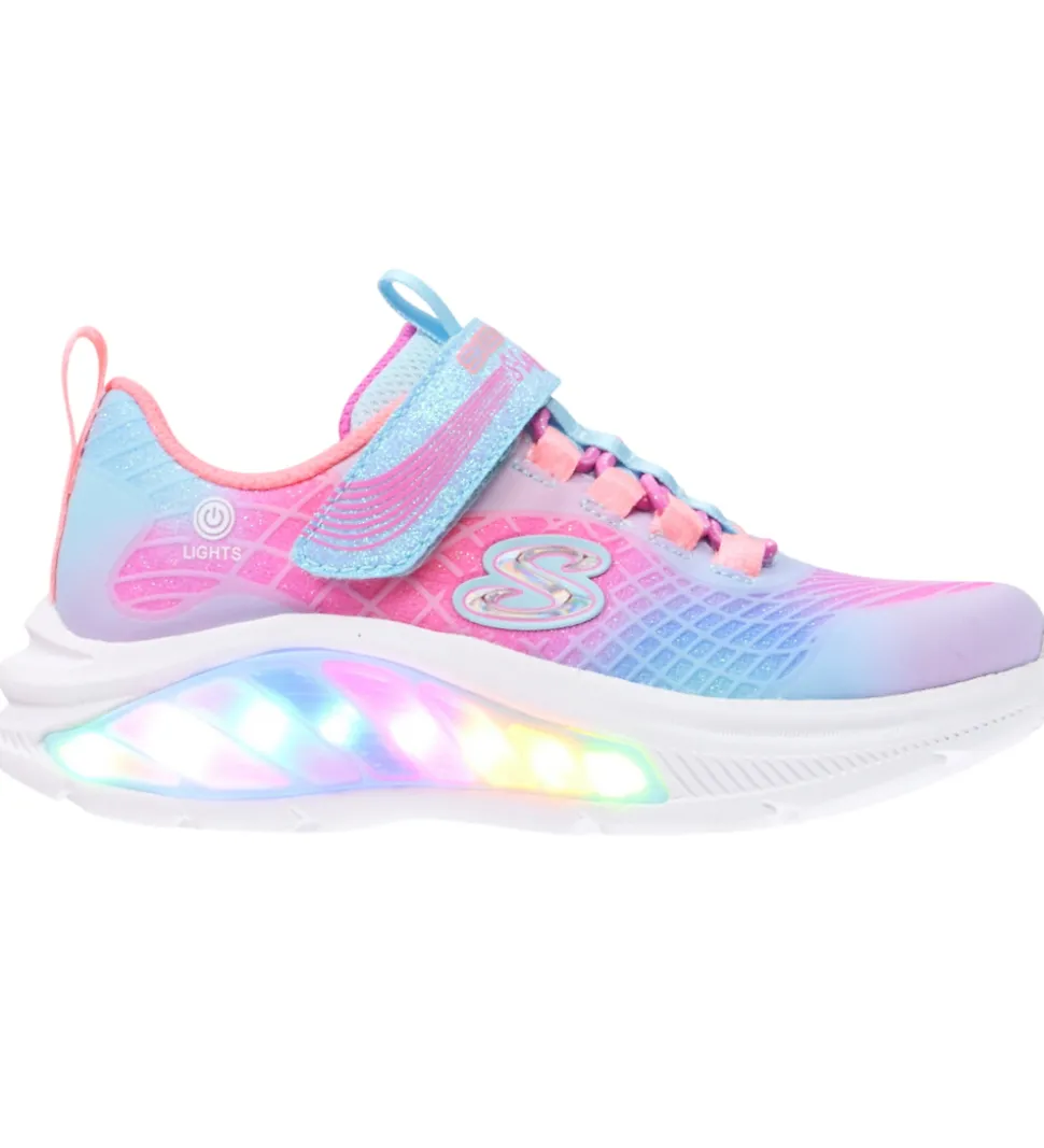 Sketchers Sko m. Lys - Rainbow Reflection - Light Blue/ Multi