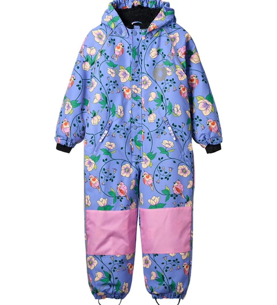 Småfolk Flyverdragt - Purple Delight m. Fugle/Blomster