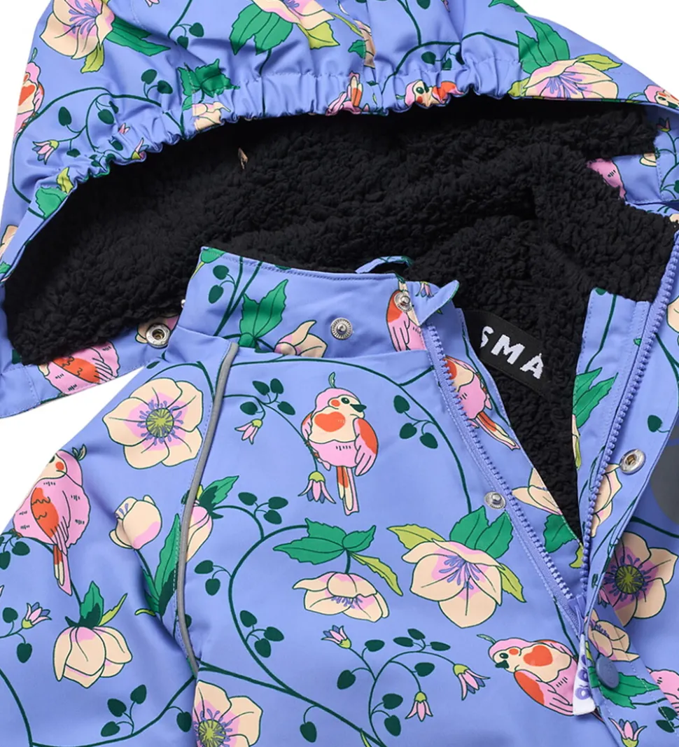 Småfolk Flyverdragt - Purple Delight m. Fugle/Blomster