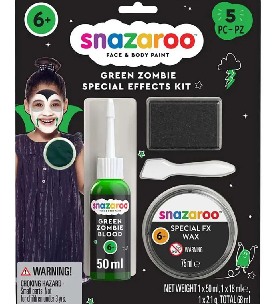 Snazaroo Sminkefarvesæt - Zombie Grøn - 5 Dele