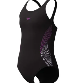 Speedo Badedragt - Placement Muscleback - Sort m. Lilla