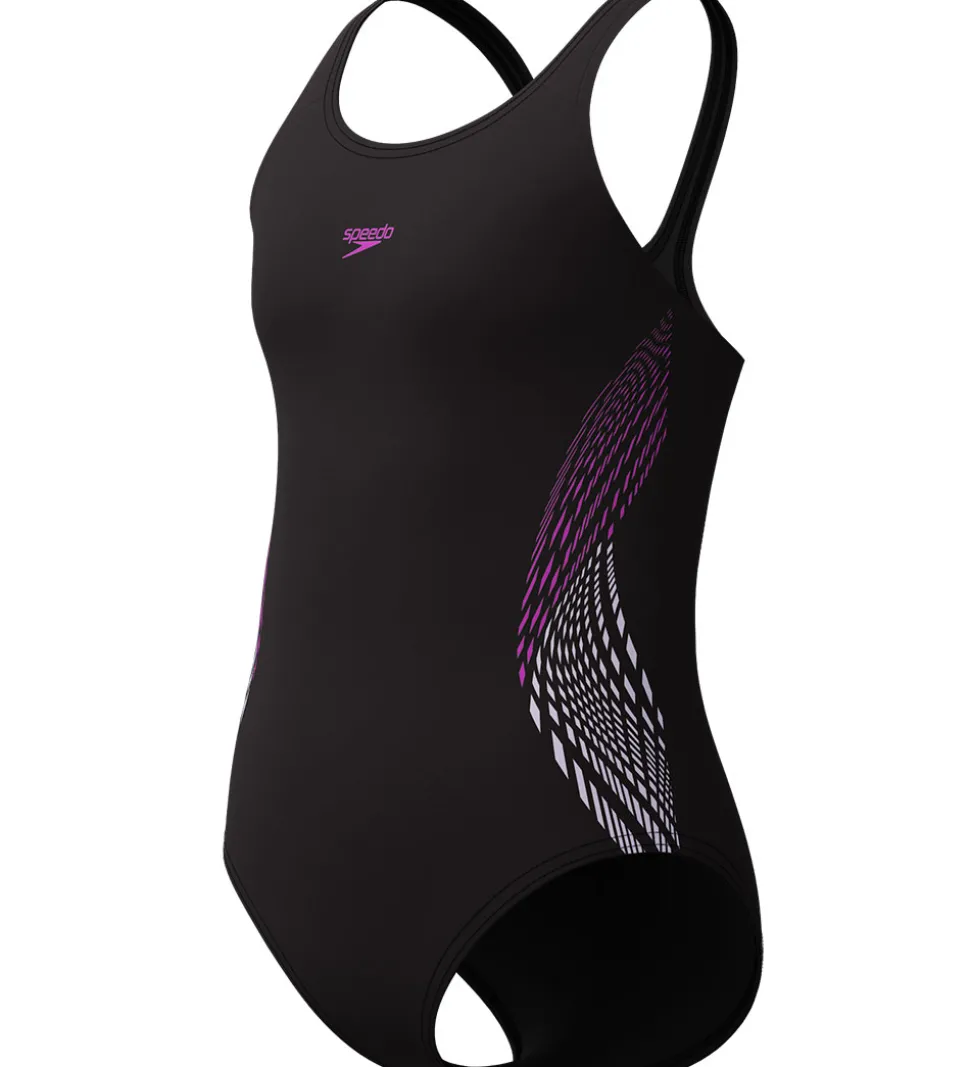 Speedo Badedragt - Placement Muscleback - Sort m. Lilla