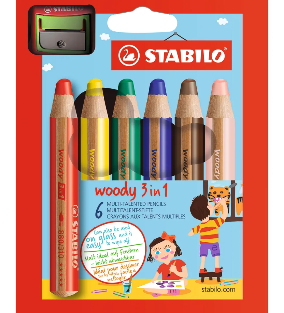 Stabilo Farveblyanter - Woody 3-i-1 - 6 Stk. - Multifarvet