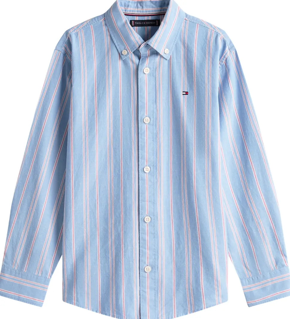 Tommy Hilfiger Skjorte - Cloudy Blue m. Hvid/Rød